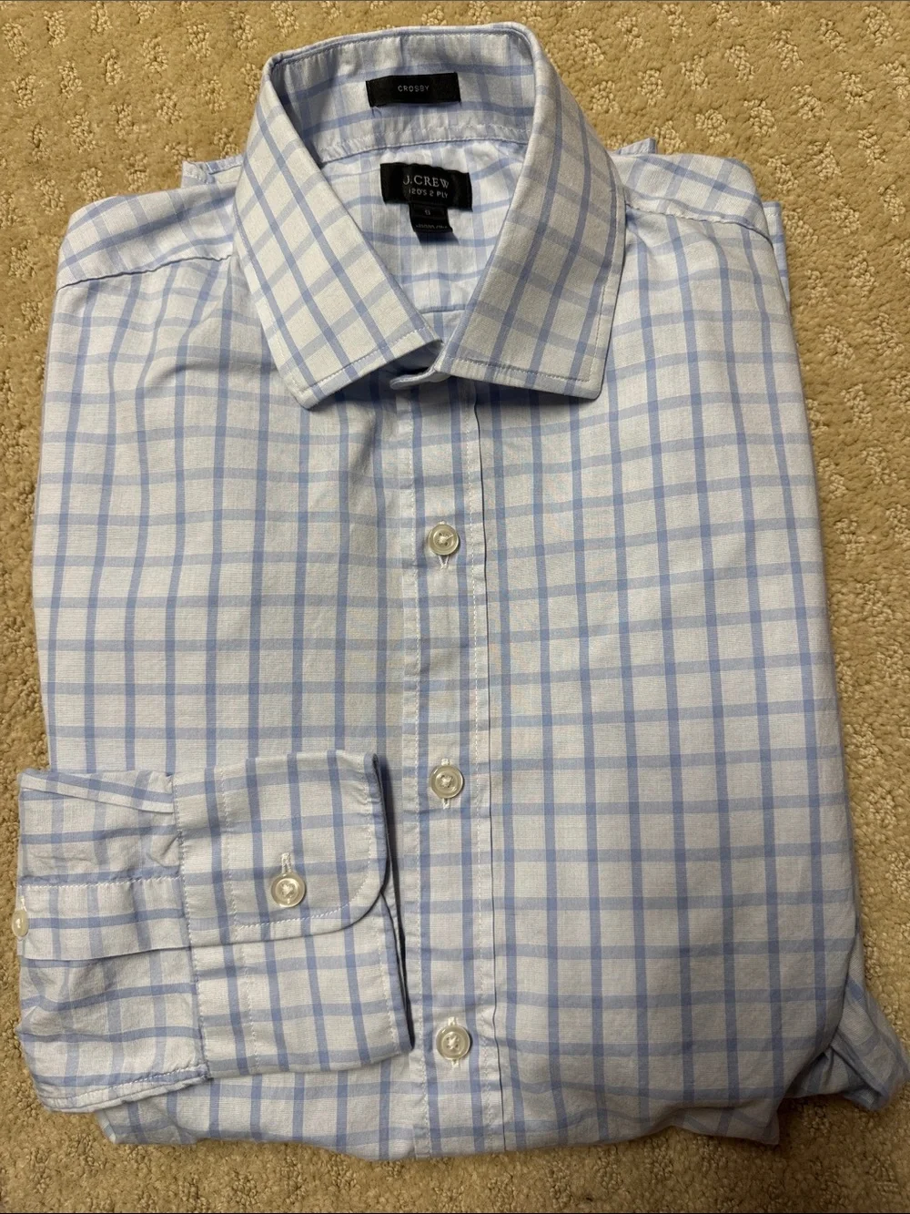 J. Crew Men’s Light Blue and White Windowpane Dress Shirt